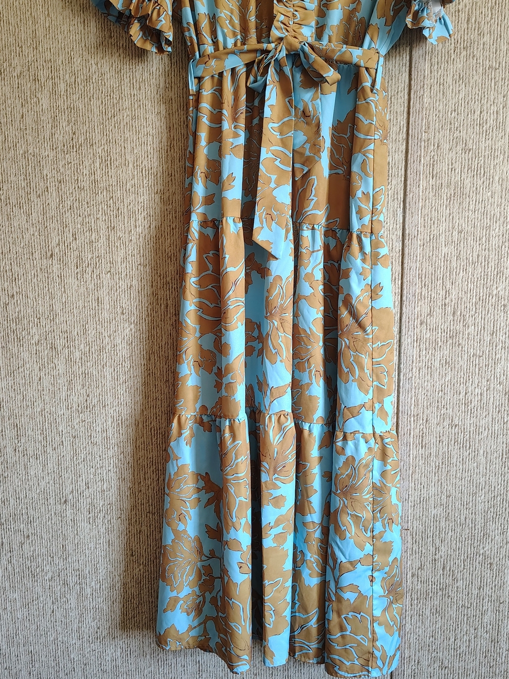 Unbranded Light Blue and Golden Brown Floral Ruffle Maxi Dress, Sz 2XL - Picture 7 of 7